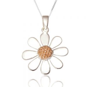 Sterling Silver and Rose Gold Daisy Pendant (SP218) | Silver Jewellery