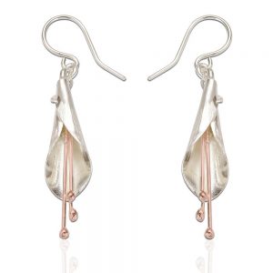 Sterling Silver and Rose Gold Lily Drop Earrings (SP164) | Silver Jewellery