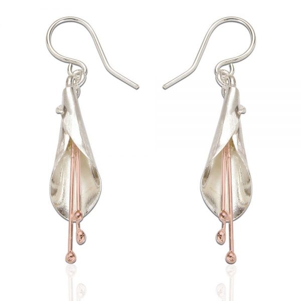 Sterling Silver and Rose Gold Lily Drop Earrings (SP164) | Silver Jewellery