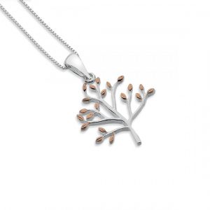 Sterling Silver and Rose Gold Olive Tree Pendant (SM24) | Silver Jewellery