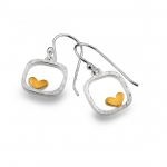 Sterling Silver Square Earrings with Gold Heart (SM18) | Silver Jewellery