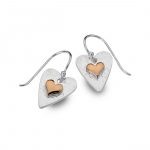 Sterling Silver Hammered Heart Earrings with Rose Gold Inner (SM12) | Silver Jewellery