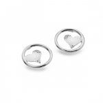 Sterling Silver Open Circle with Hammered Heart Stud Earrings (SM08 | Silver Jewellery)