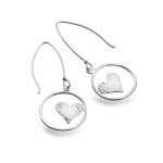 Sterling Silver Open Circle with Hammered Heart Long Hook Earrings (SM07) | Silver Jewellery