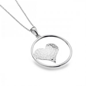 Sterling Silver Open Circle with Hammered Heart Pendant | Silver Jewellery