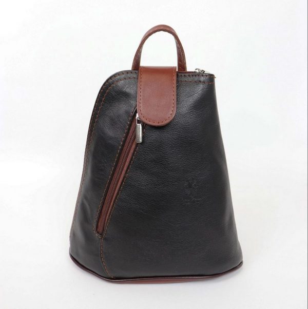 Italian Leather Black/Brown Backpack - Small (BAG39) | Italian Leather Bags