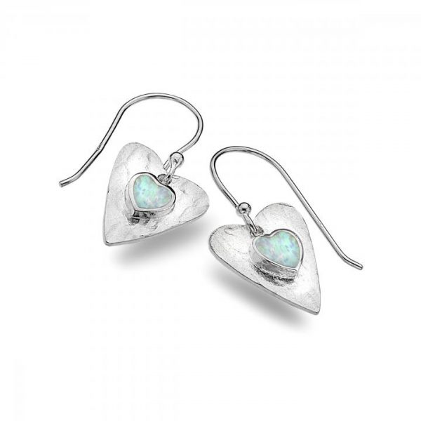Silver opal heart earrings | Silver Jewellery