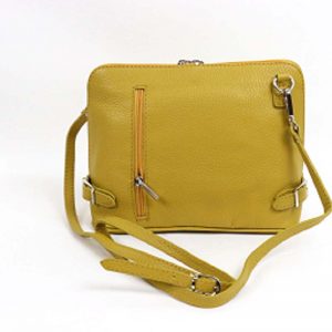 Italian leather crossbody bag |Mustard zip front bag | Italian Leather Bags
