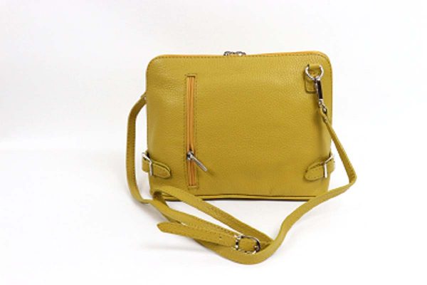 Italian leather crossbody bag |Mustard zip front bag | Italian Leather Bags
