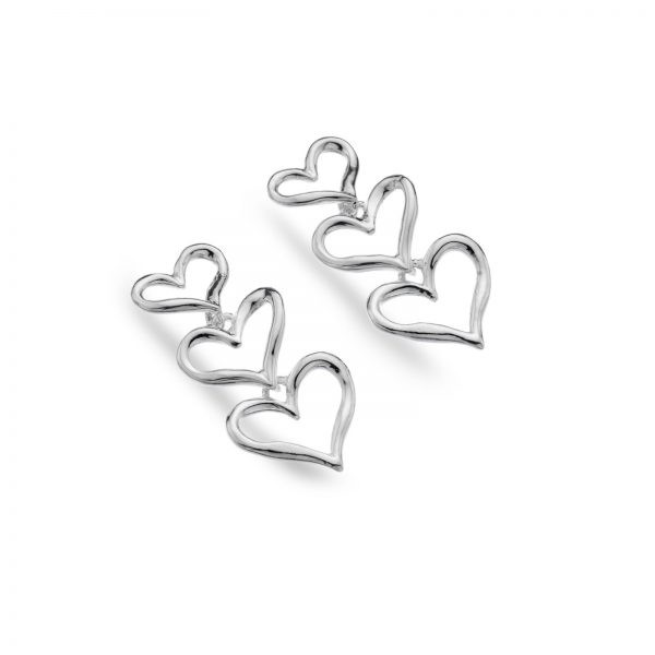 Beautiful sterling silver drop earrings | Triple heart silver earrings | Silver Jewellery