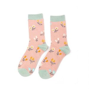Bamboo socks dainty floral pink
