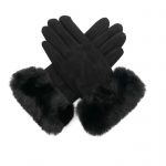 Black fur trim gloves MS77