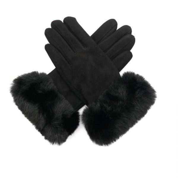 Black fur trim gloves
