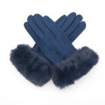Navy fur trim gloves