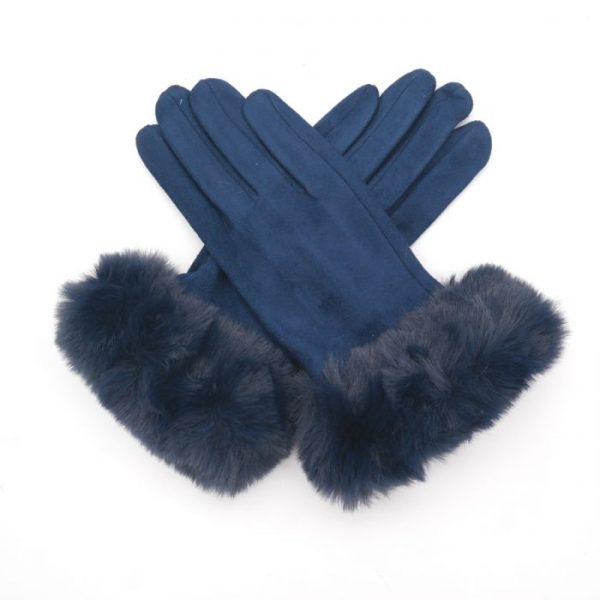 Navy fur trim gloves