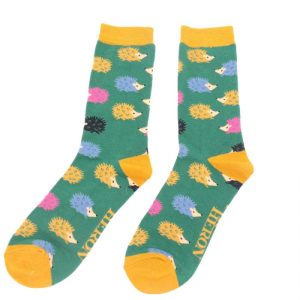 Men's bamboo socks hedgehog green