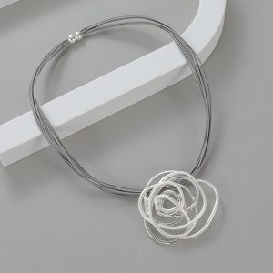 Necklace silver tangle on leather