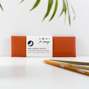 Recycled leather pen/pencil pouch orange
