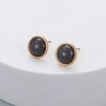 Gold plated grey resin stud earrings G1342